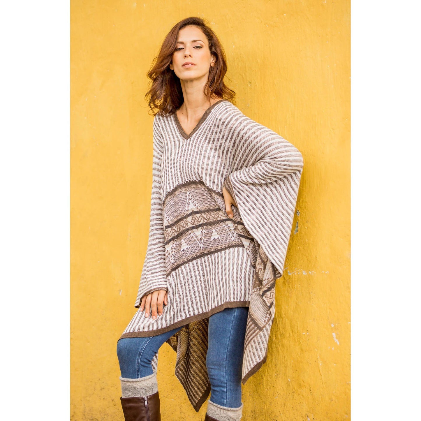 Geometric Striped Bohemian Poncho