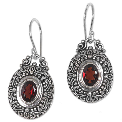 Crimson Fables Sterling Silver Garnet Dangle Earrings Spiral Indonesia