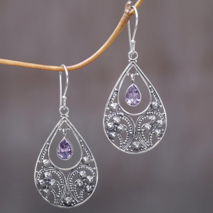 Bali Crest Amethyst and Sterling Silver Dangle Earrings