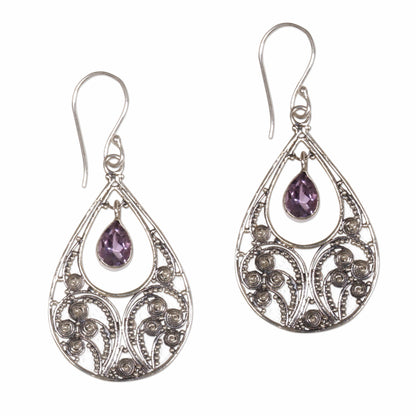 Bali Crest Amethyst and Sterling Silver Dangle Earrings