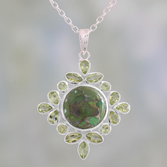 Bright Fascination Handcrafted Green Turquoise and Peridot Pendant Necklace