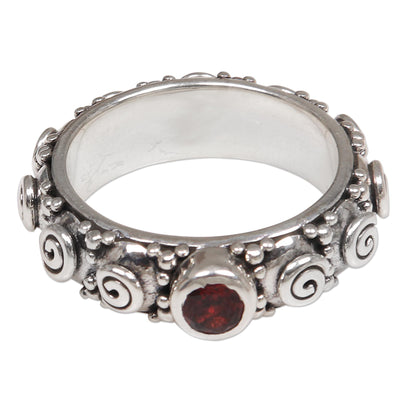 Swirls of Joy in Red Garnet and Sterling Silver Single Stone Ring from Indonesia