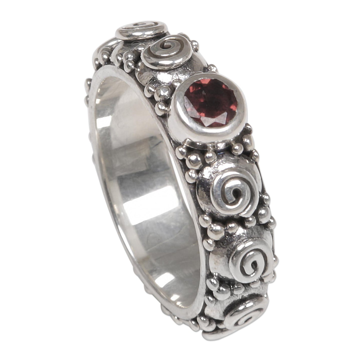 Swirls of Joy in Red Garnet and Sterling Silver Single Stone Ring from Indonesia