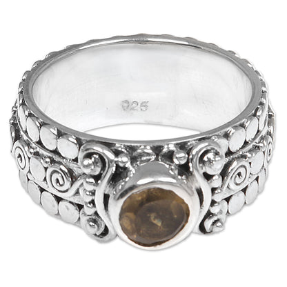 Swirling Serenity Citrine and Sterling Silver Single-Stone Ring from Indonesia