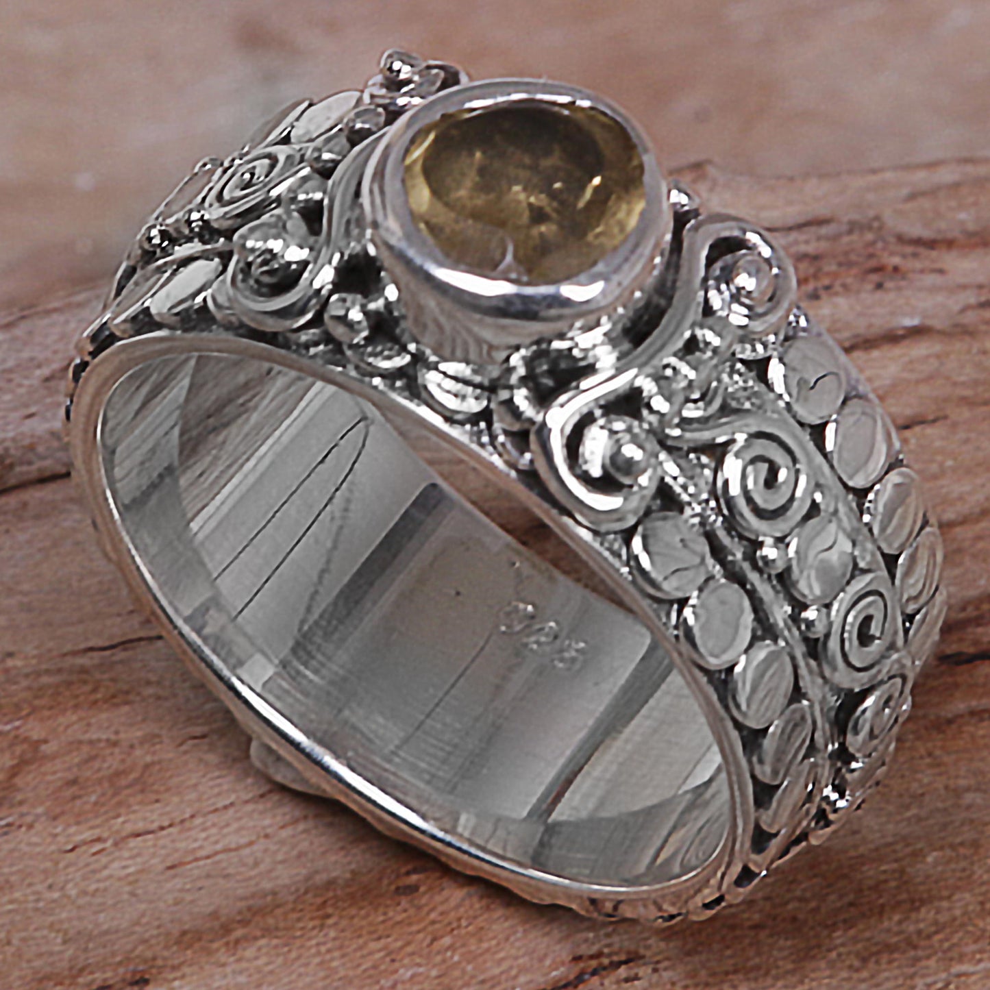 Swirling Serenity Citrine and Sterling Silver Single-Stone Ring from Indonesia