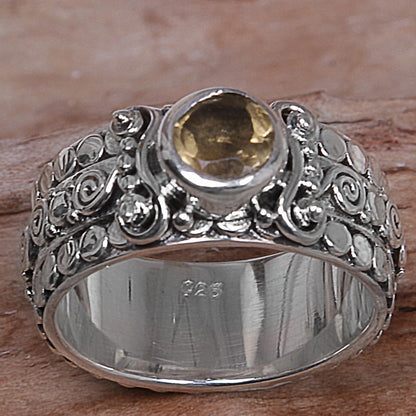 Swirling Serenity Citrine and Sterling Silver Single-Stone Ring from Indonesia