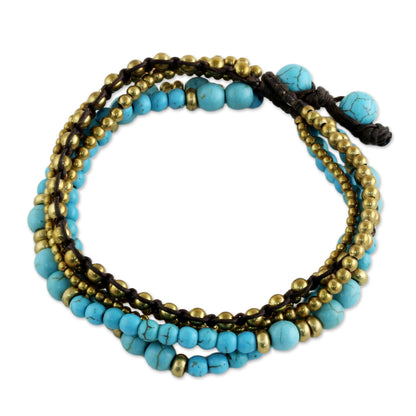 Fresh Summer Brass and Calcite Multi-Strand Beaded Bracelet from Thailand