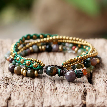 Summer Earth Brass and Agate Multi-Strand Beaded Bracelet from Thailand