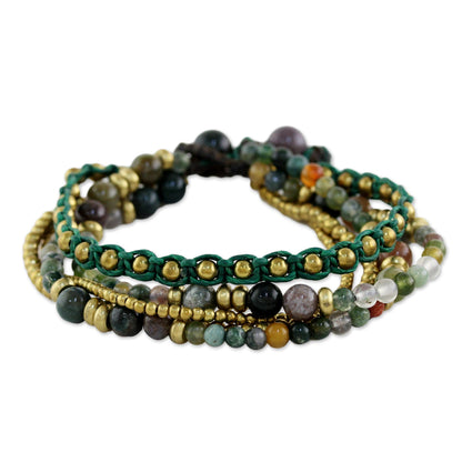 Summer Earth Brass and Agate Multi-Strand Beaded Bracelet from Thailand