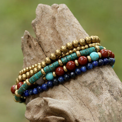 Beads and Bells Multi Gemstone Beaded Bracelet from Thailand