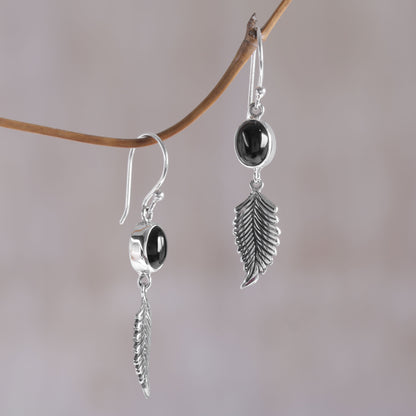 Passionate Hope Balinese 925 Sterling Silver Feather Earrings with Onyx