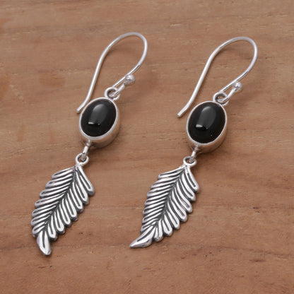 Passionate Hope Balinese 925 Sterling Silver Feather Earrings with Onyx