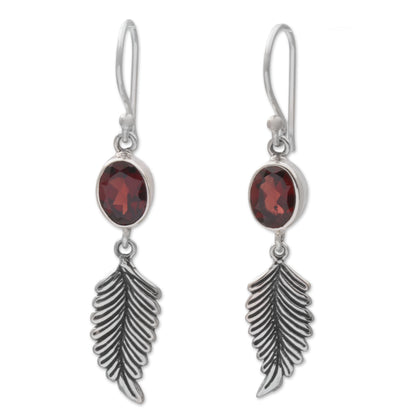 Passionate Hope Balinese 925 Sterling Silver Feather Earrings with Garnet