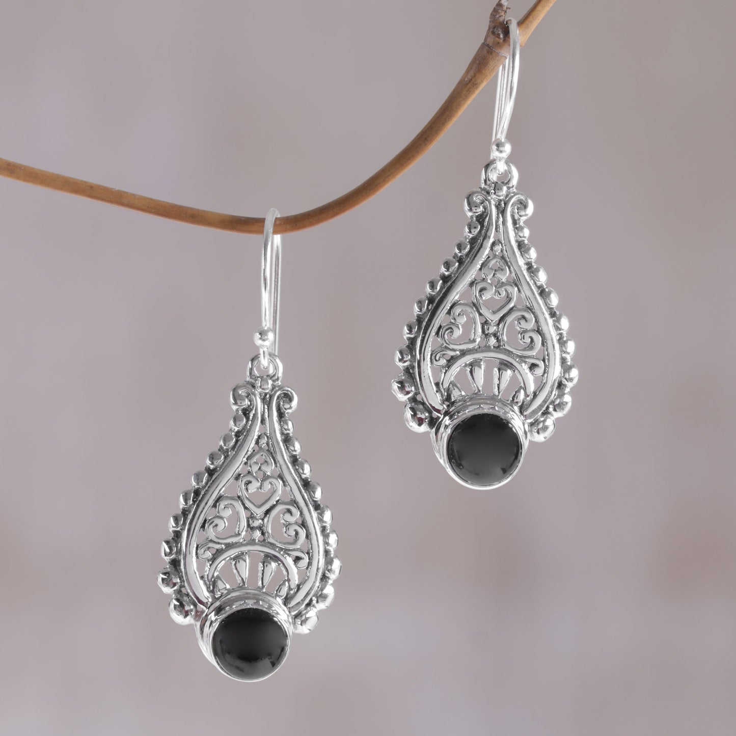 Princess Tears in Black Artisan Crafted Onyx and Sterling Silver Earrings from Bali