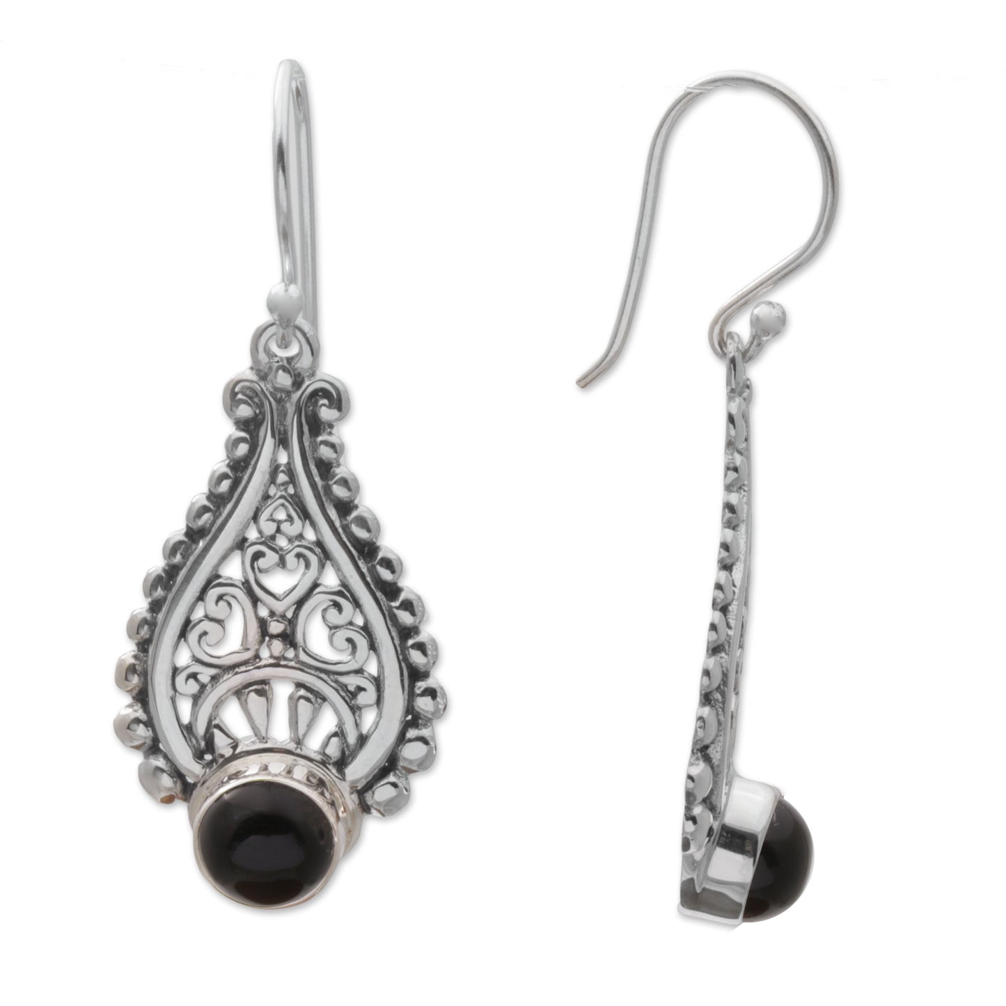 Princess Tears in Black Artisan Crafted Onyx and Sterling Silver Earrings from Bali