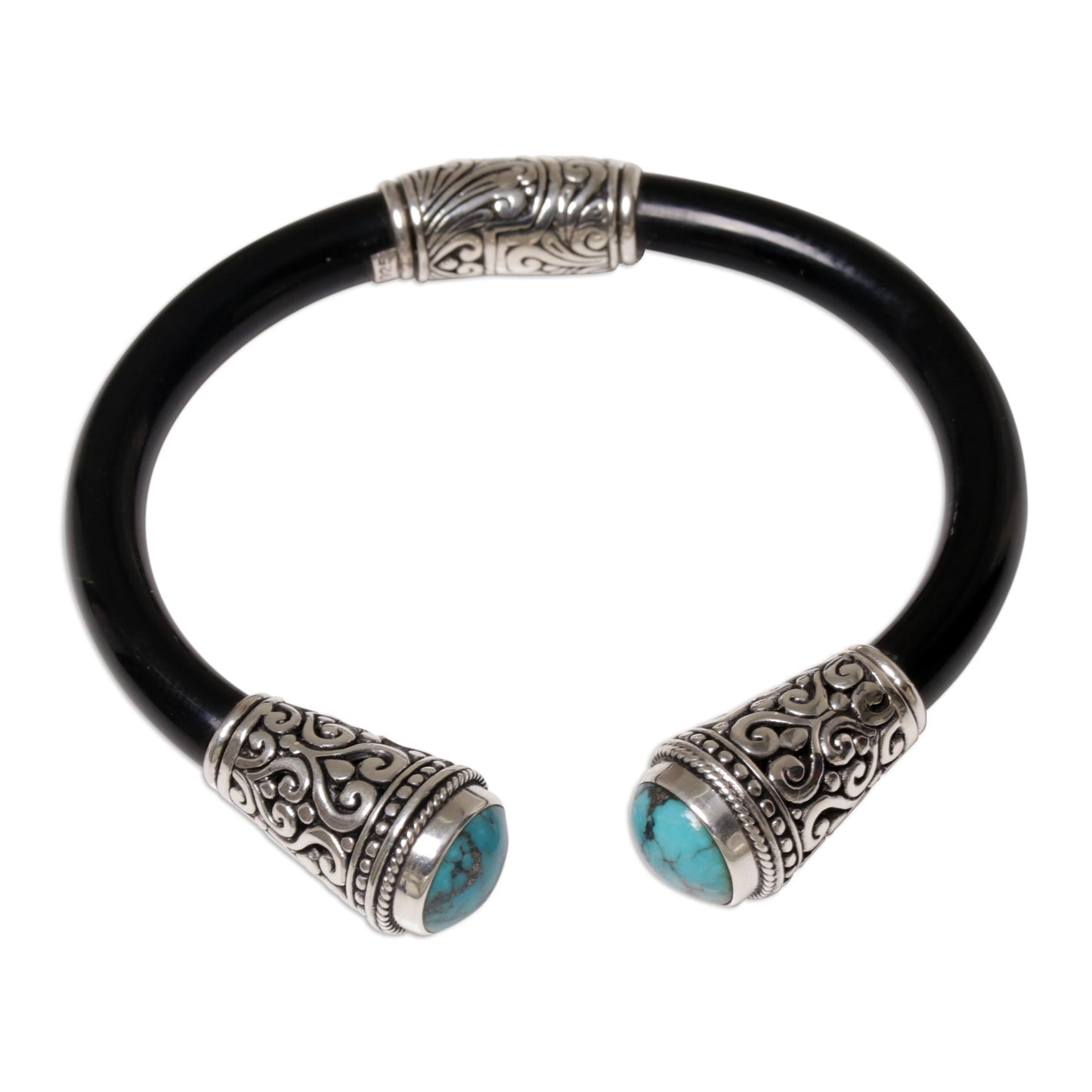 Beauty of Bali Sterling Silver and Natural Turquoise Balinese Cuff Bracelet