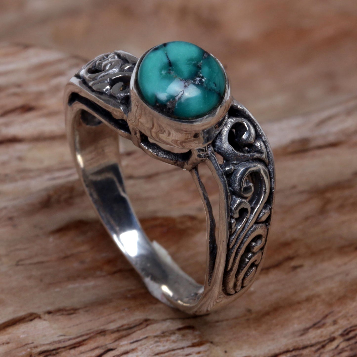 Bali Vines Reconstituted Turquoise Single Stone Ring from Indonesia