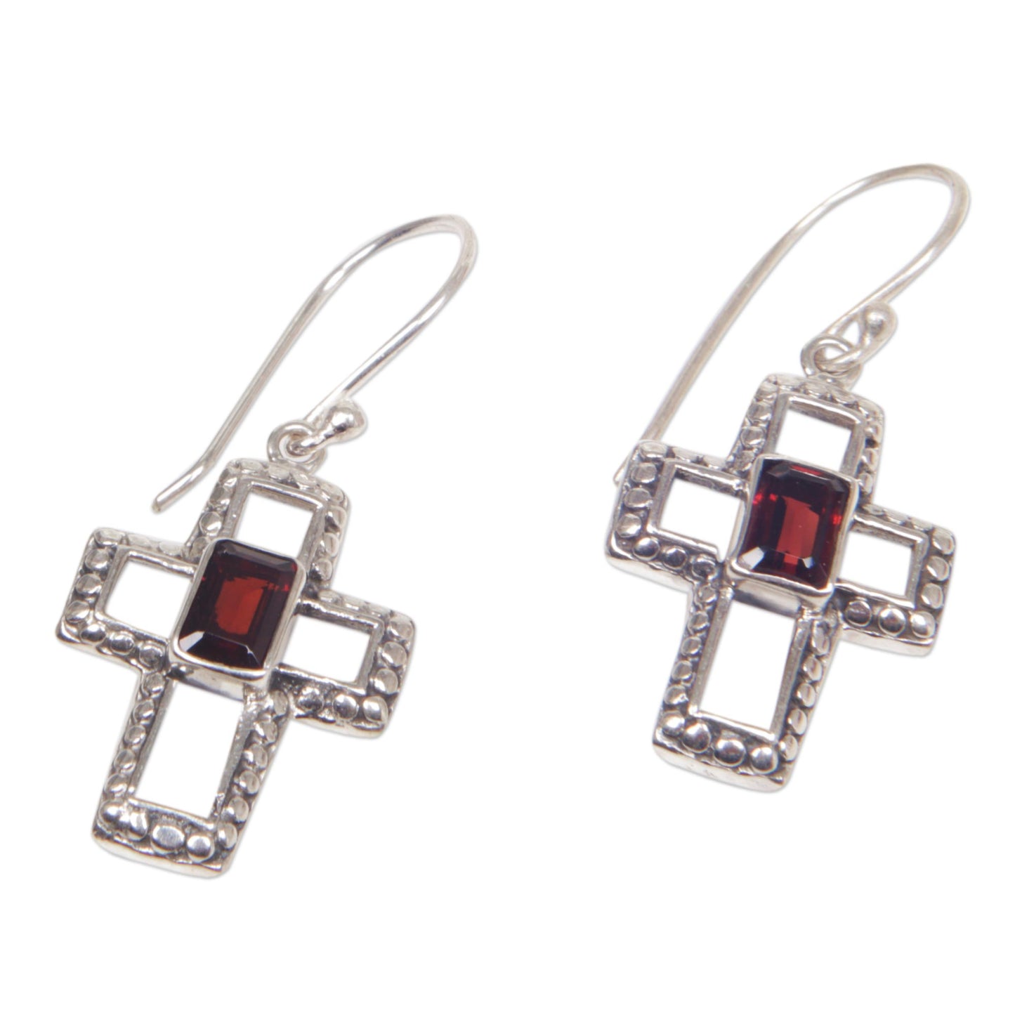 Faith Everlasting Sterling Silver and Garnet Cross Dangle Earrings Indonesia