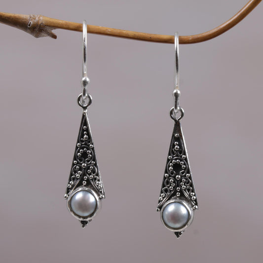 Triangular Moons Cultured Mabe Pearl Dangle Earrings Crafted in Bali