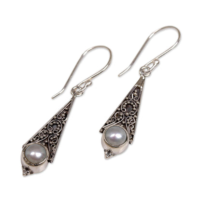 Triangular Moons Cultured Mabe Pearl Dangle Earrings Crafted in Bali