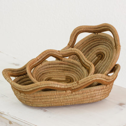 Forest Trail Set of 3 Hand Made Oval Pine Needle Baskets from Nicaragua