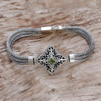 Star Guidance Hand Crafted Bali Style Sterling Silver and Peridot Bracelet