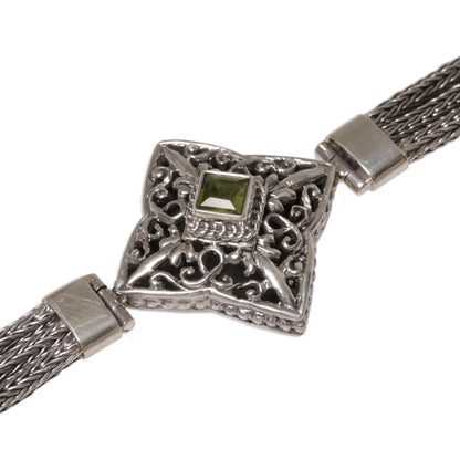 Star Guidance Hand Crafted Bali Style Sterling Silver and Peridot Bracelet