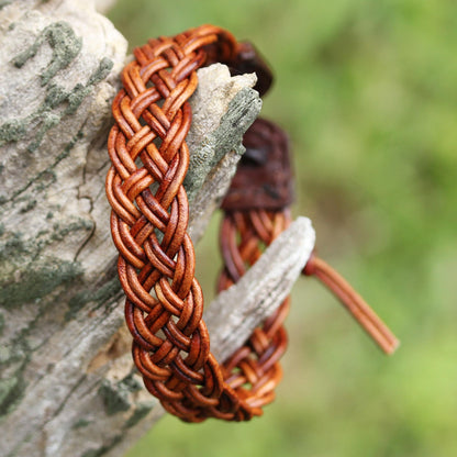 Braided Paths in Brown Brown Leather Braided Bracelet from Thailand