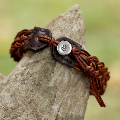 Braided Paths in Brown Brown Leather Braided Bracelet from Thailand