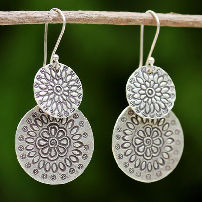 Karen Sunflowers Silver Dangle Earrings