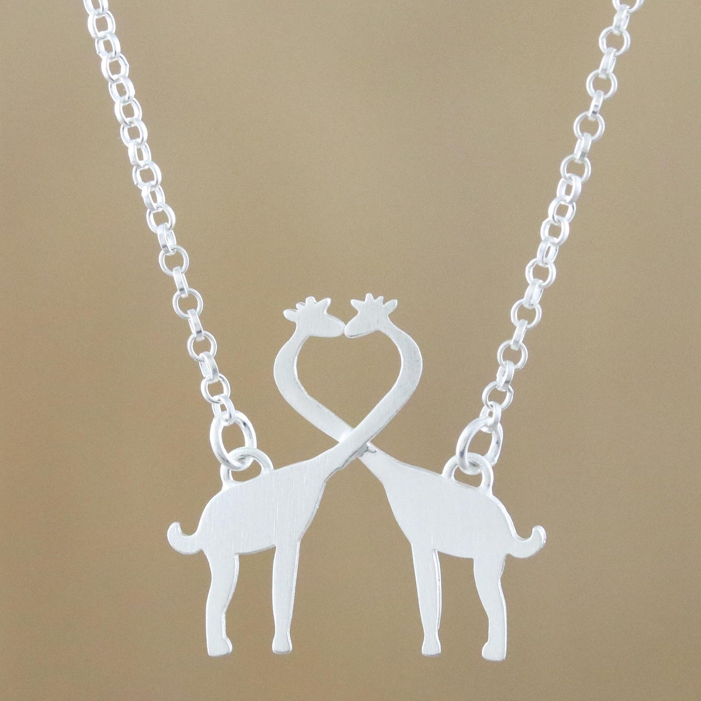 Giraffe Kisses Sterling Silver Giraffe Kiss Pendant Necklace from Thailand