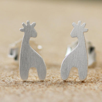 Happy Giraffes Sterling Silver Giraffe Button Earrings from Thailand