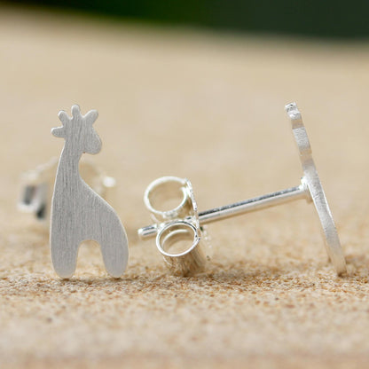 Happy Giraffes Sterling Silver Giraffe Button Earrings from Thailand