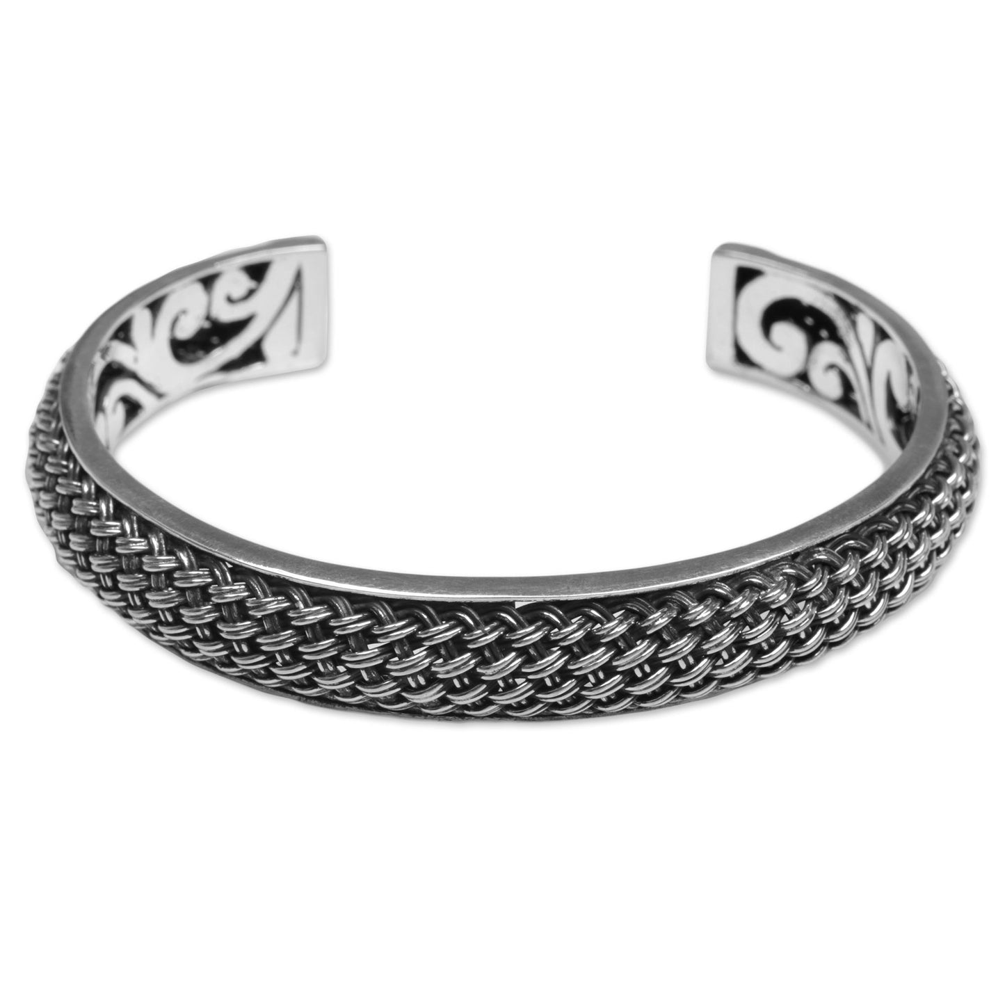 Woven Chains Hand Crafted Sterling Silver Cuff Bracelet from Indonesia