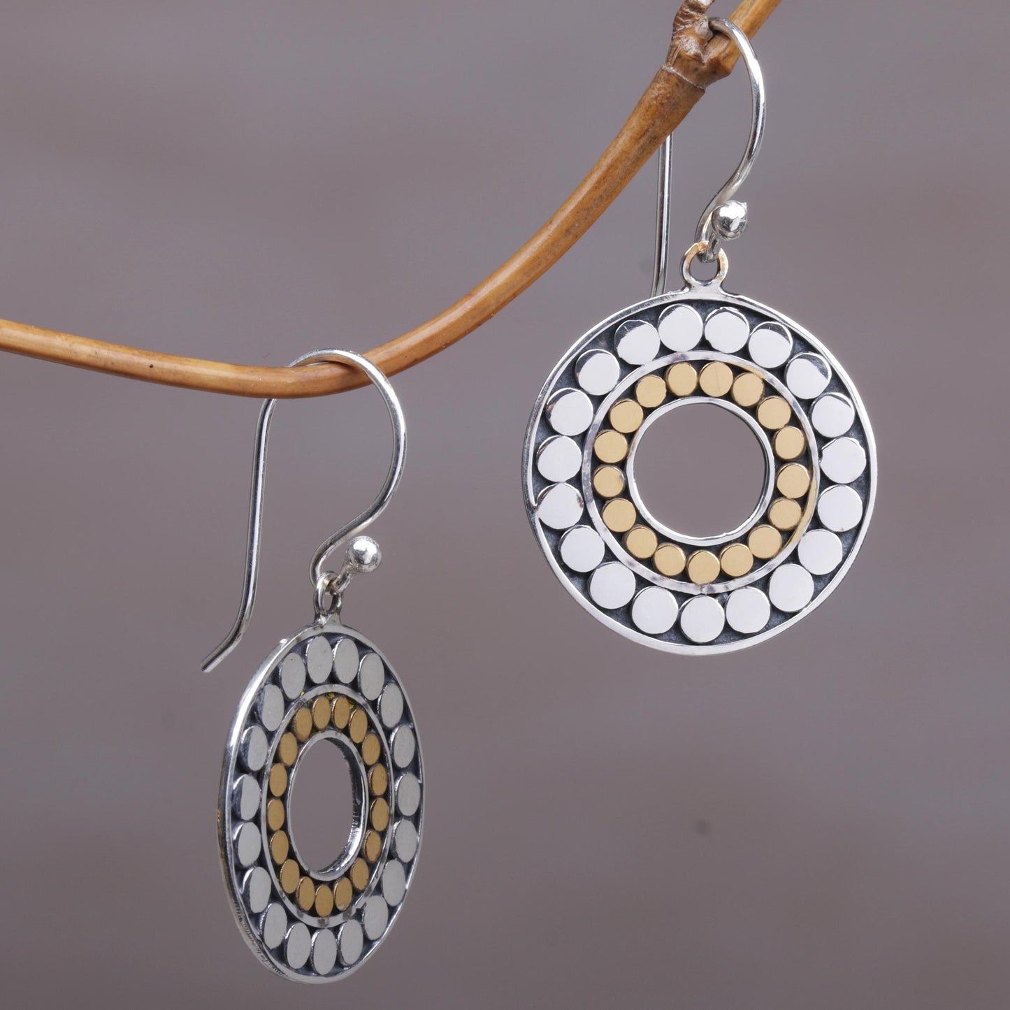 Golden Halos Gold and Sterling Silver Circle Dangle Earrings Indonesia