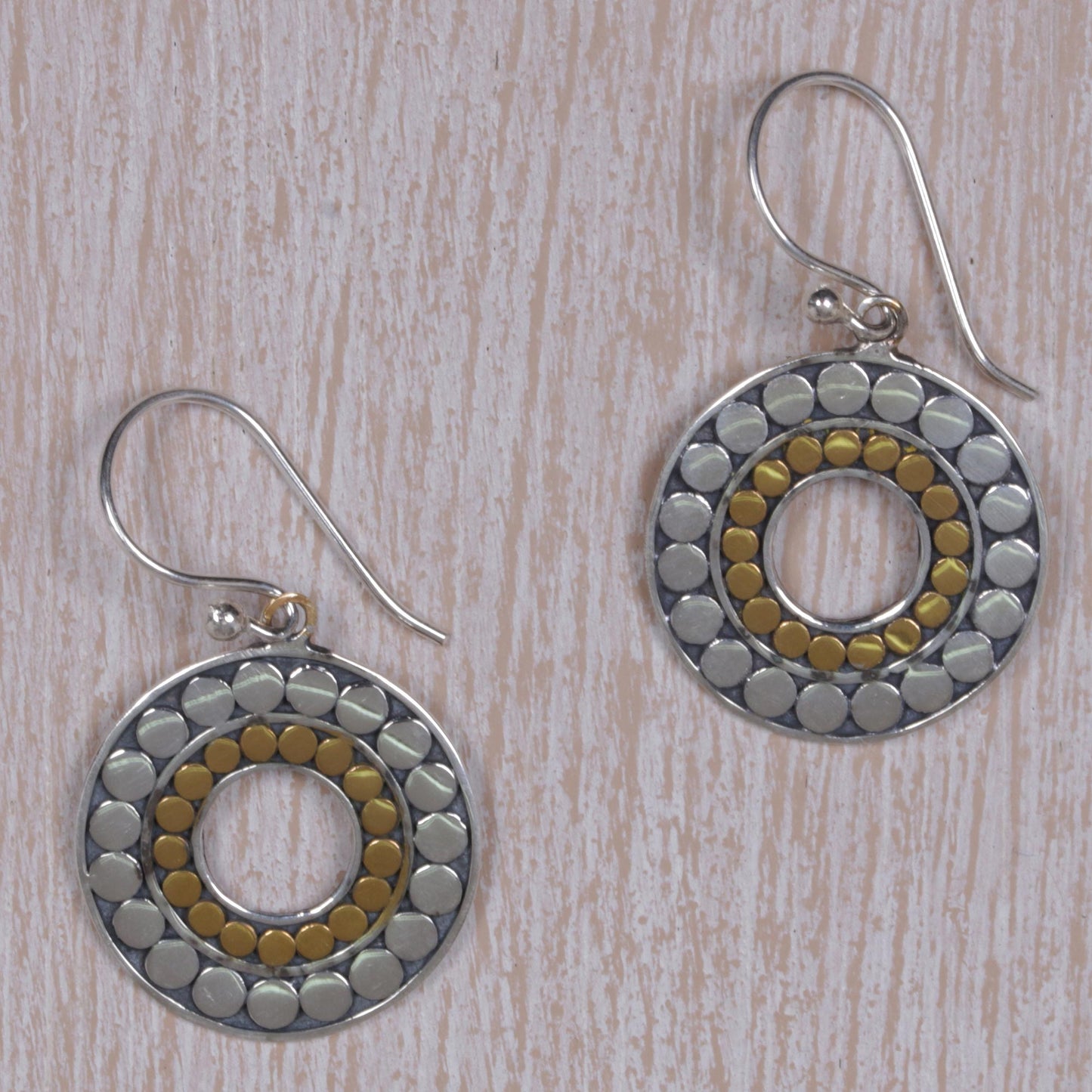 Golden Halos Gold and Sterling Silver Circle Dangle Earrings Indonesia