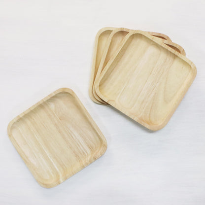 Natural Squares 4 Artisan Crafted Wood Square Plates Hand Carved in Thailand