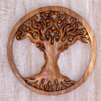 Tangled Tree Hand Carved Wood Relief Panel of a Surreal Balinese Tree