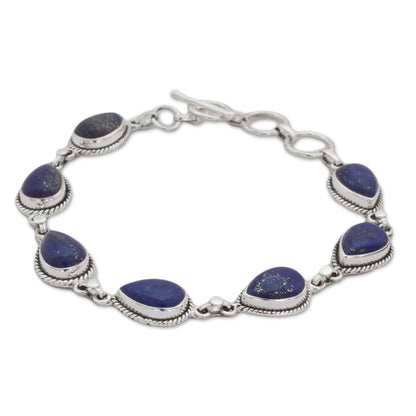 Caressing Rain in Blue Lapis Lazuli & Silver Link Bracelet