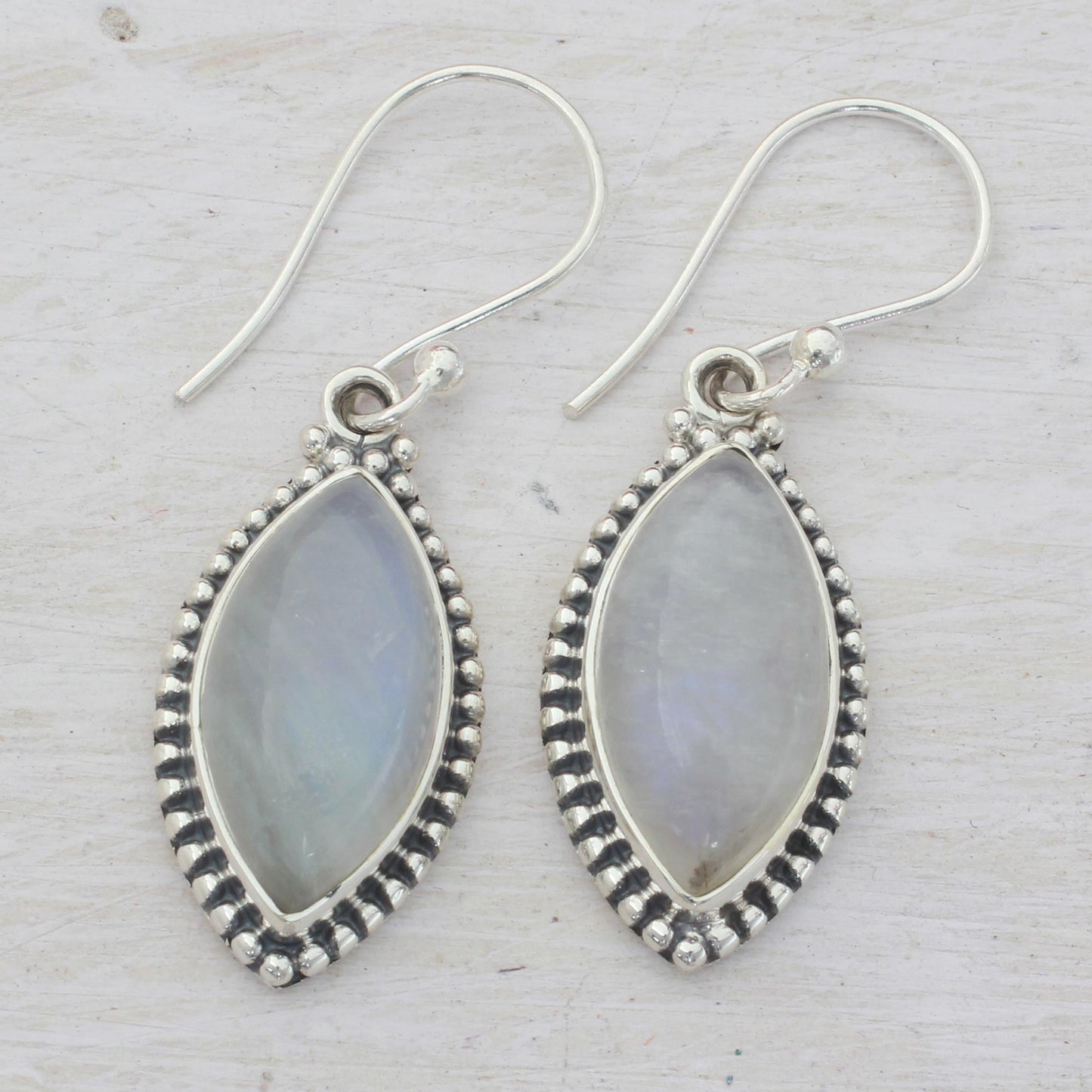 Rainbow Windows Indian Rainbow Moonstone and Sterling Silver Dangle Earrings