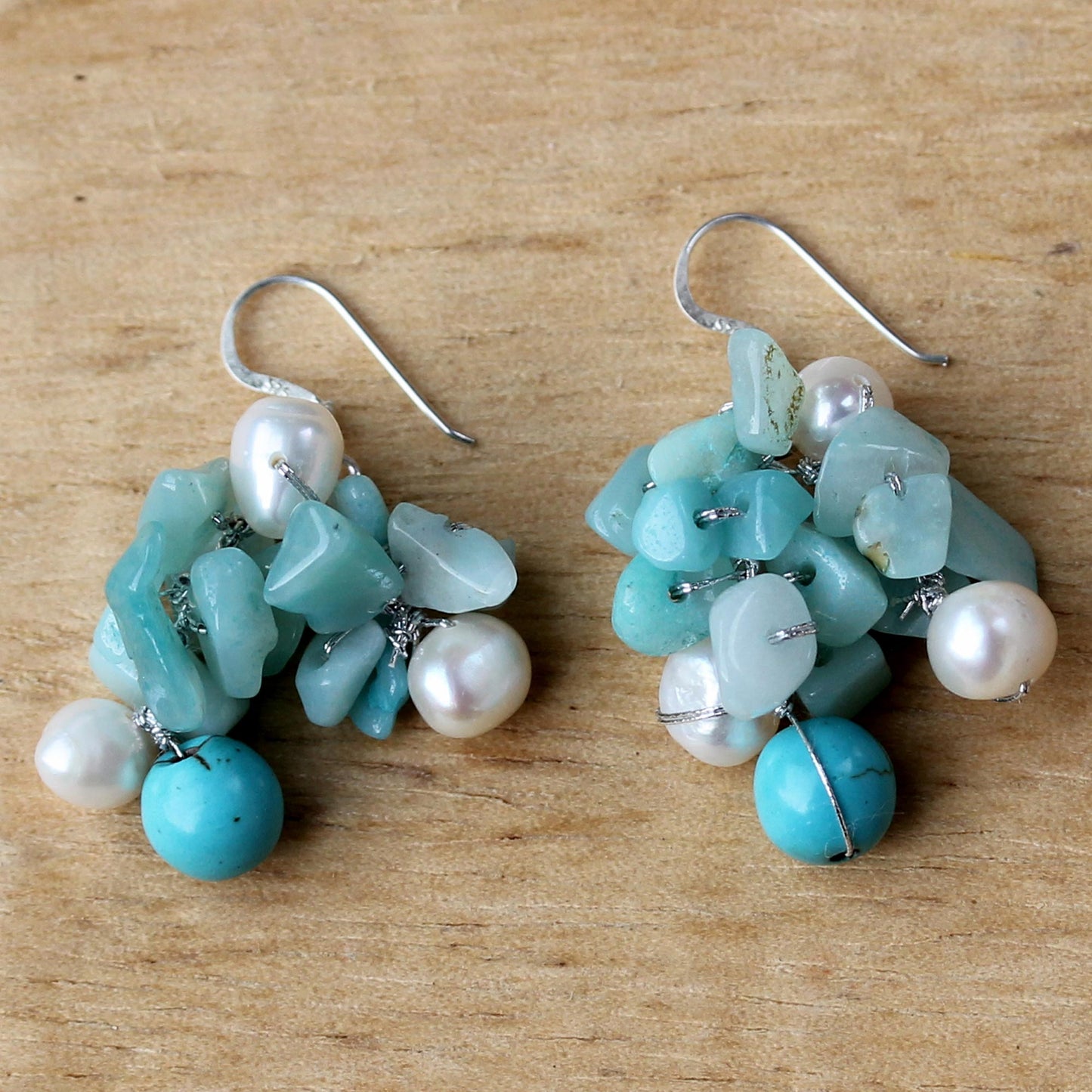 Phuket Beach Dyed Pearl & Amazonite Dangle Earrings