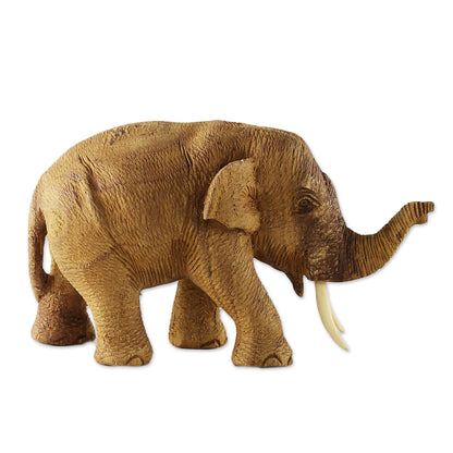 Elephant Gait Hand Carved Thai Rustic Teak Wood Sculpture of an Elephant