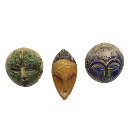 Sefam Set of 3 Petite Handcrafted Sese Wood African Masks