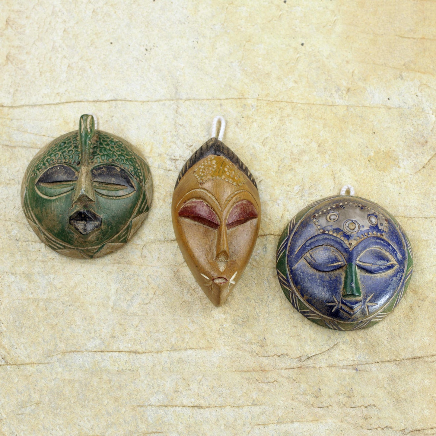 Sefam Set of 3 Petite Handcrafted Sese Wood African Masks