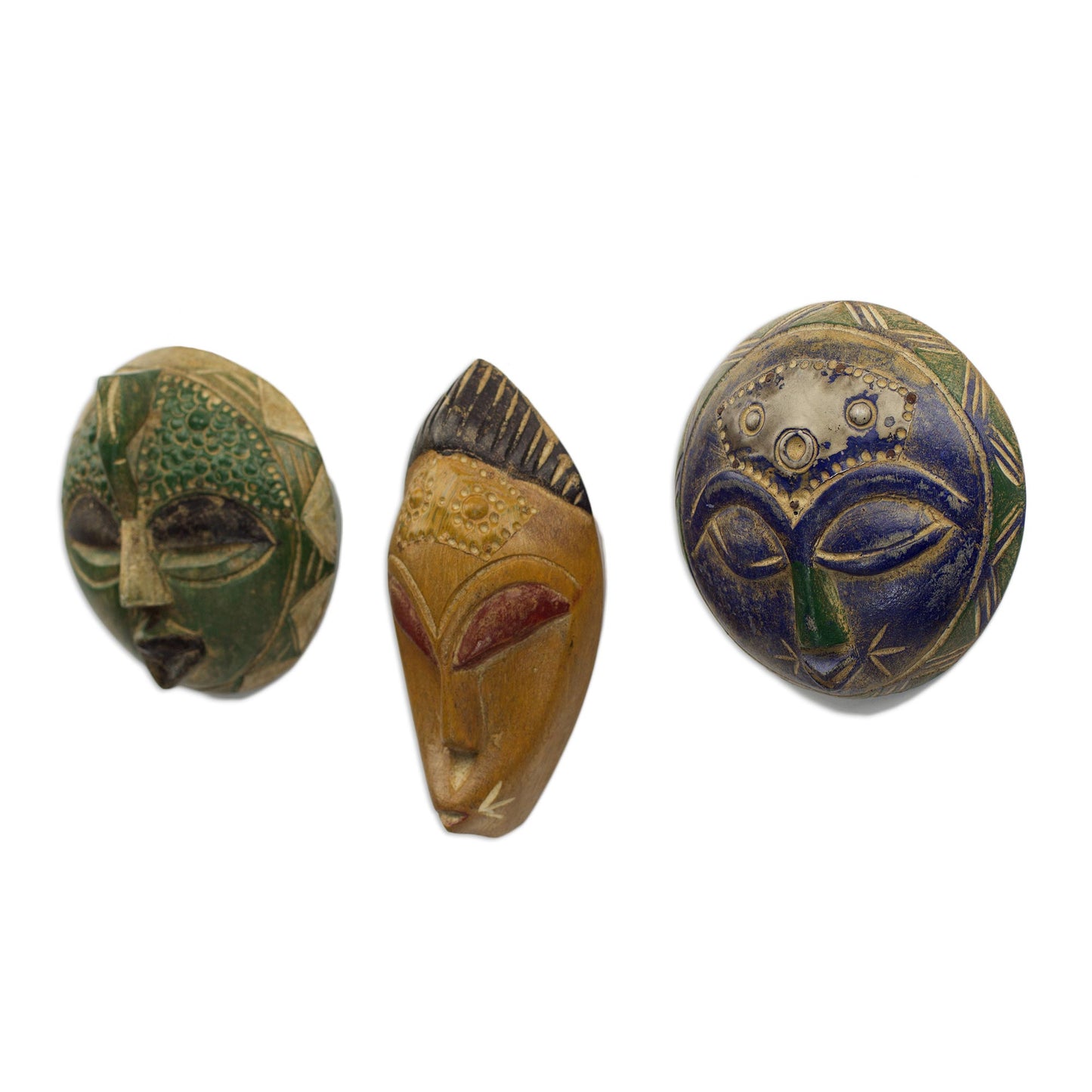 Sefam Set of 3 Petite Handcrafted Sese Wood African Masks