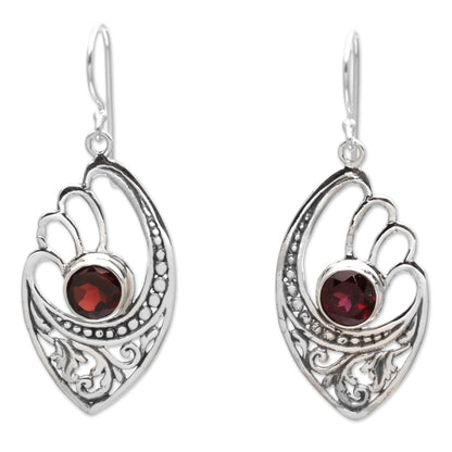 Red Wings 2 Carats Garnet and Sterling Silver Balinese Earrings