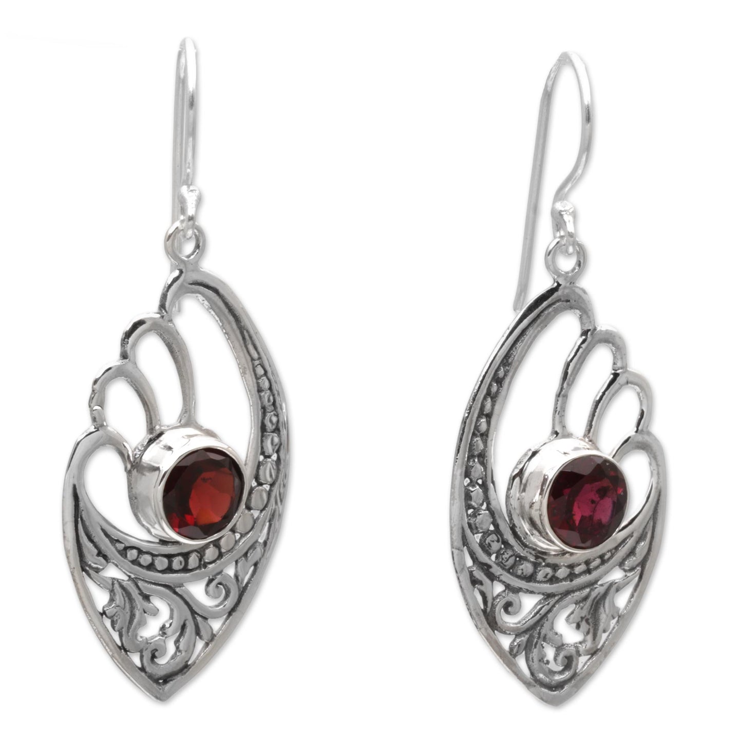 Red Wings 2 Carats Garnet and Sterling Silver Balinese Earrings