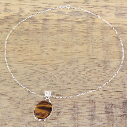 Hypnotic Feline Tiger's Eye Silver Necklace