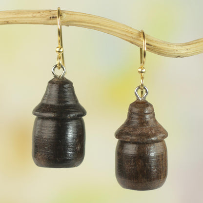 Village Huts Handcrafted Sese Wood Hut-Shaped Earrings from Ghana