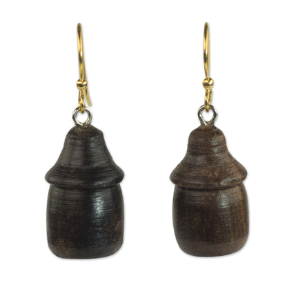 Village Huts Handcrafted Sese Wood Hut-Shaped Earrings from Ghana